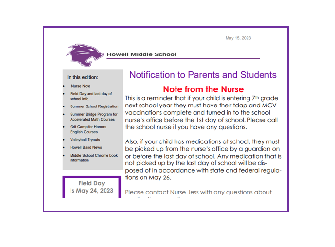Howell MS Newsletter #6: End-of-Year Information