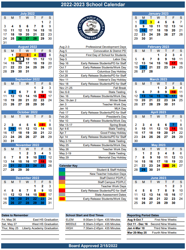 Board Approves 2022 23 Academic Calendar Torres Elementary School