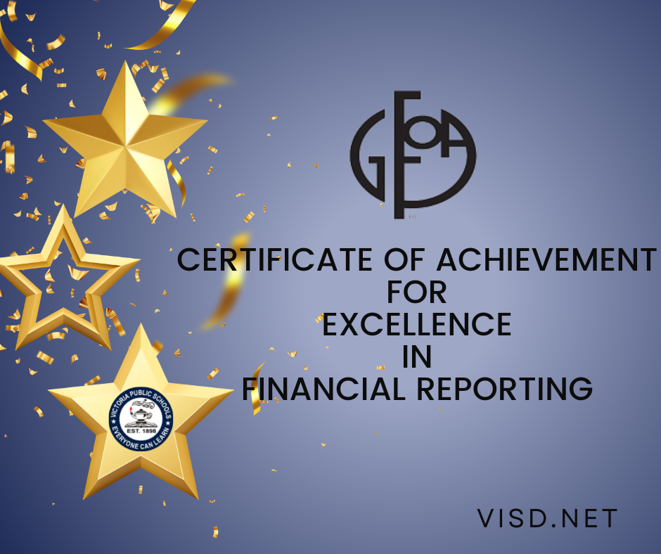 GFOA Awards VISD Certificate of Achievement for Excellence in Financial Reporting
