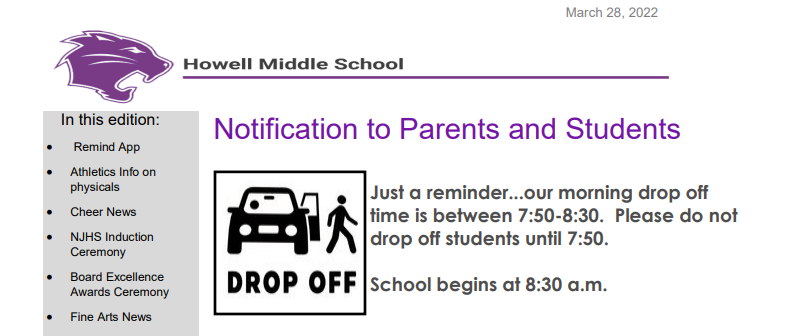 Howell MS Newsletter March 28, 2022