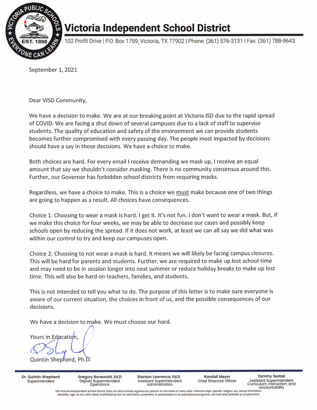 Letter to the community
