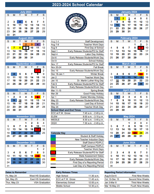 Board Approves 202324 Academic Calendar Victoria Independent School